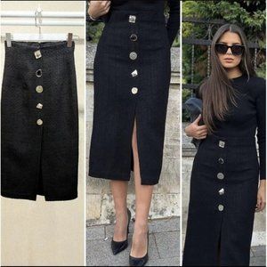ZARA HIGH-WAISTED TEXTURED TWEED BUTTON STRAIGHT PENCIL SKIRT BLACK MEASUREMENTS